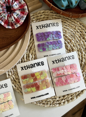 xthanks新款小众手缝幻彩亮片美人鱼发饰北欧ins风纯手工发夹对夹
