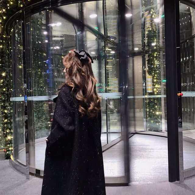 Starry sky silk galaxy Hepburn style knee-length woolen coat