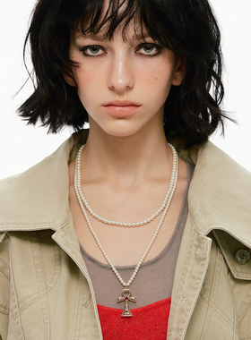 SUMIYAKI十字架双层珍珠锁骨链