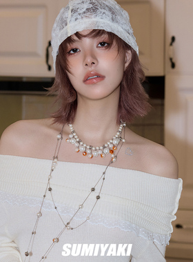 破碎珍珠项链火焰长款毛衣链