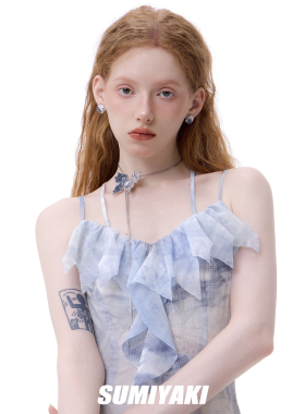 SUMIYAKI渐变蓝蝴蝶抽拉绳项链