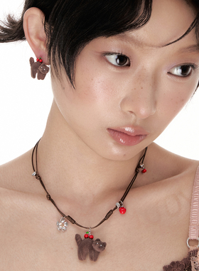 秋冬新款植绒摩卡小猫项链女