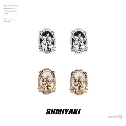 SUMIYAKI 复古做旧小众天使小耳钉百搭复古维多利亚小香风耳饰 - 图3