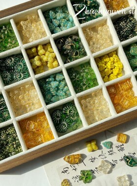 黄绿色系国产捷克琉璃烟花刻文牌