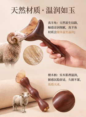 檀木真羊角拨筋棒脸颈专用刮痧
