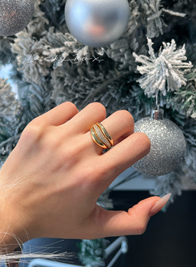 「三折叠」波浪戒指925银镀金微镶锆石可叠戴轻奢高级感气质百搭