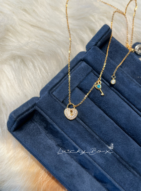 「心有锁属」爱心锁蓝色锆石钥匙925银镀18k金项链锁骨链轻奢小众