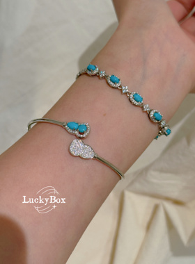 「沉迷」天然美松睡美人高瓷蓝绿松石925银镶钻葫芦圆钻福禄手链