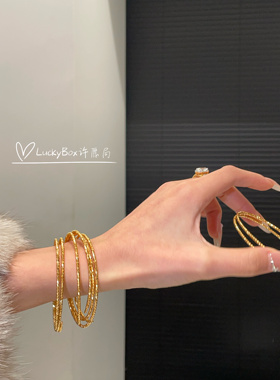 「时光机」记忆弹力镯爆闪蹦迪珠三圈开口手镯925纯银镀18k金手链