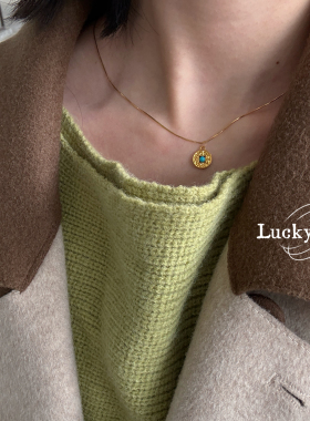 「有钱花」天然美松绿松石18k金钱币项链原创设计百搭精致通勤女