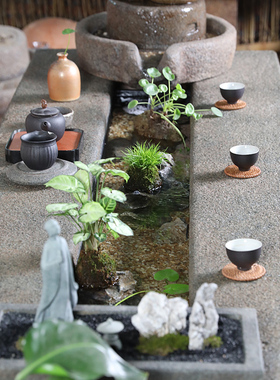 创意户外庭院流水茶桌禅意功夫茶桌椅组合客厅循环养鱼缸茶台茶几