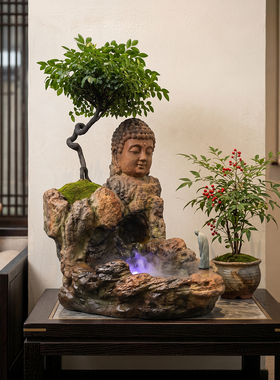 水磨坊禅意佛像流水摆件家居装饰