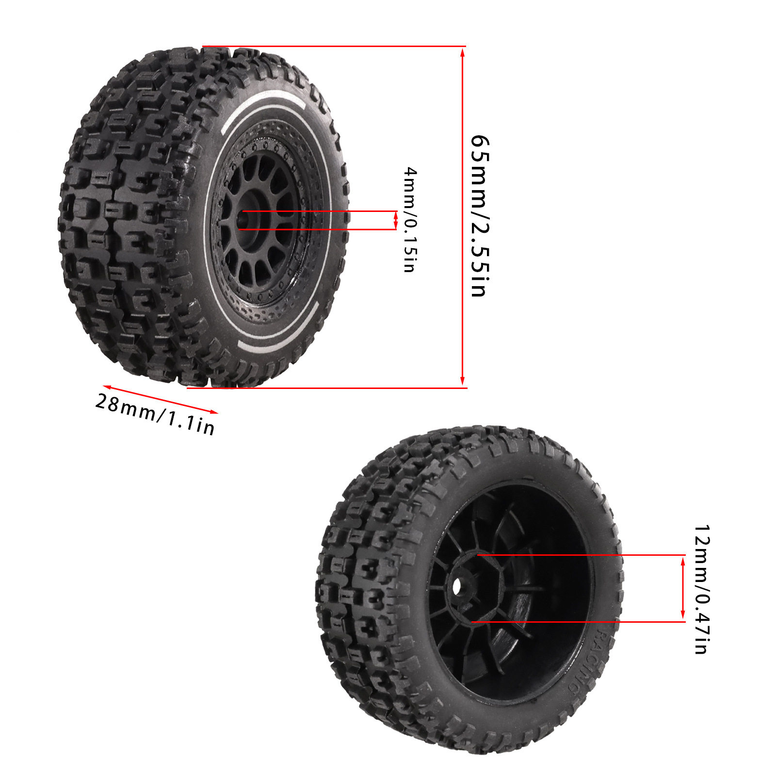 美嘉欣1/14 遥控车65mm轮胎成品轮胎小莫哈维 海博星GROM短卡轮胎 - 图2