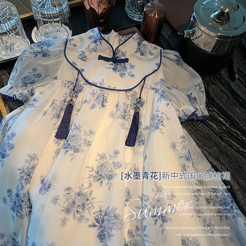 女童旗袍青花瓷汉服夏季中国风儿童女孩唐装连衣裙新款公主裙演出,淘宝优惠券,粉丝福利购,淘宝优惠卷