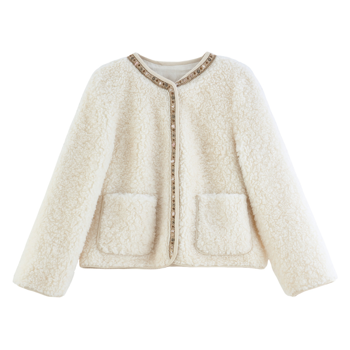 固执2025冬季新款法式气质小香风圆领绵羊毛短款羊羔毛外套女上装,淘宝优惠券,粉丝福利购,淘宝优惠卷