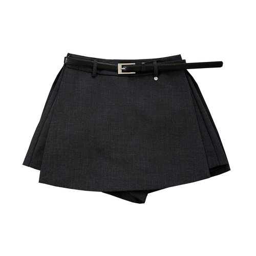 灰色西装半身裙裤女秋冬季高腰侧开叉a字包臀黑色百搭休闲短裤裙 - 图3