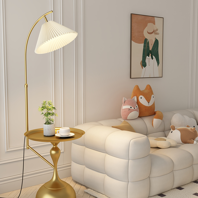 茶几落地灯客厅沙发旁边艺术卧室床头法式侘寂奶油风网红置物台灯 - 图1