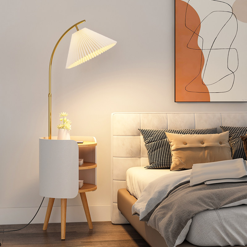 床头柜落地灯卧室客厅高级感北欧奶油原木风沙发边几置物台灯一体,淘宝优惠券,粉丝福利购,淘宝优惠卷