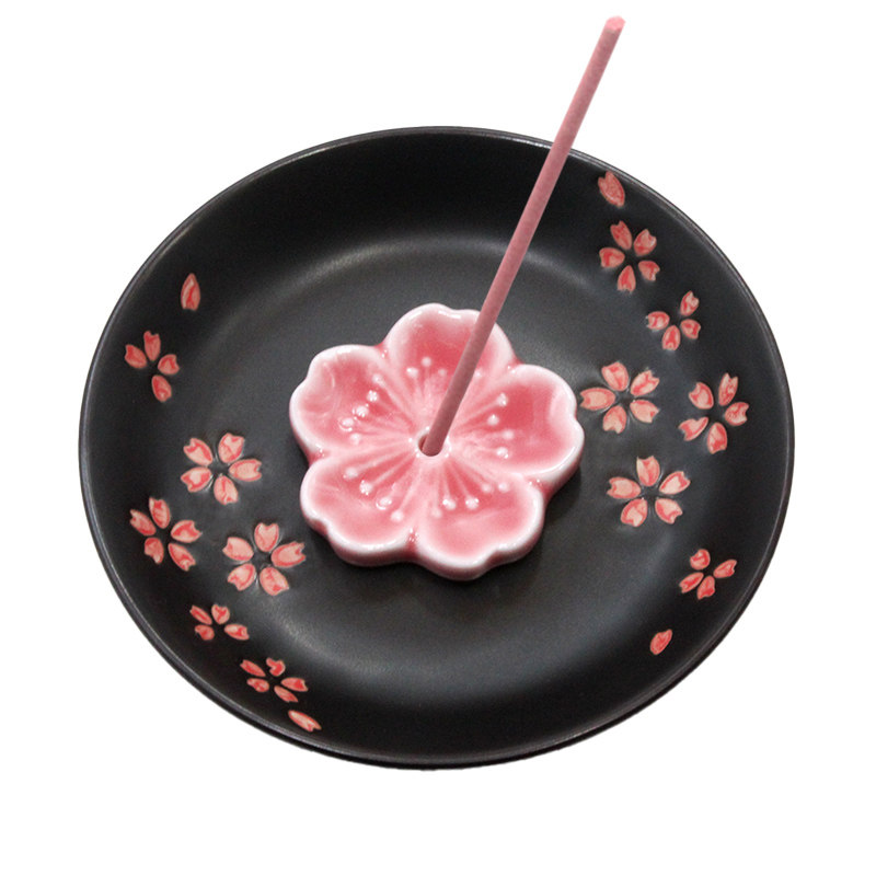 五毛人气热销-日式线香插「樱花香立」陶瓷香薰香皿配套黑色香盘,淘宝优惠券,粉丝福利购,淘宝优惠卷