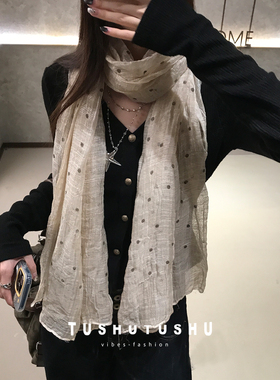 气质波点款丝巾～薄款复古感围巾