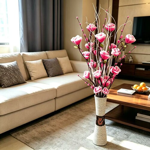 叶脉干花客厅落地假花仿真干枝插花套装玫瑰居家新房装饰包邮 - 图0