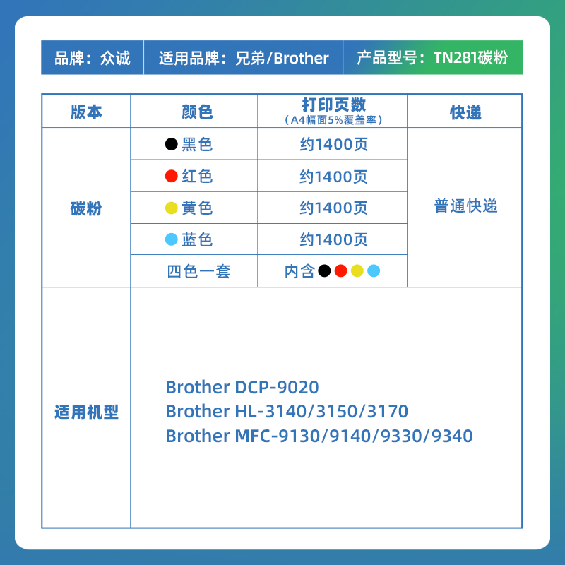 众诚适用兄弟TN281碳粉3150cdn 285 hl3170cdw 9020 MFC9140 9340 HL3040碳粉3070 9020 9010CN 9120 9330-图1