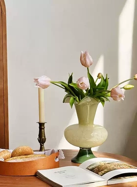 法式中古风灯玻璃墨绿花瓶摆件