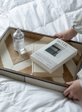 高档牛皮人字纹长方形拼色桌面收纳托盘样板房装饰品首饰茶水摆件