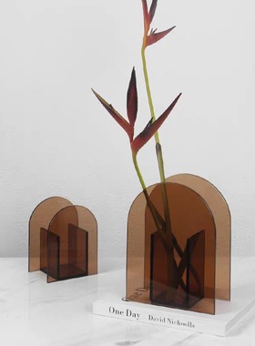 现代简约亚克力茶色玻璃花瓶家居客厅餐桌装饰几何拱门花瓶摆件