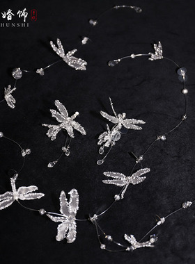 新款新娘蜻蜓水晶流苏项链耳环女