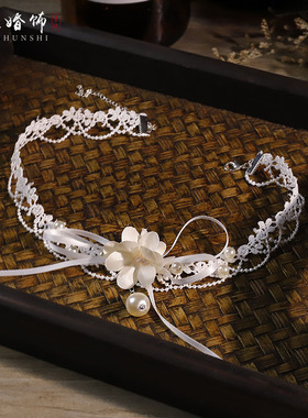 新款法式蕾丝花朵项链耳环套装女