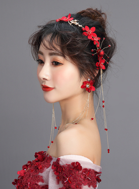 新娘头饰红色发箍结婚和服