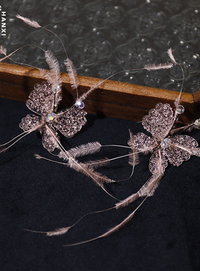 新款超仙水晶羽毛蝴蝶锁骨链