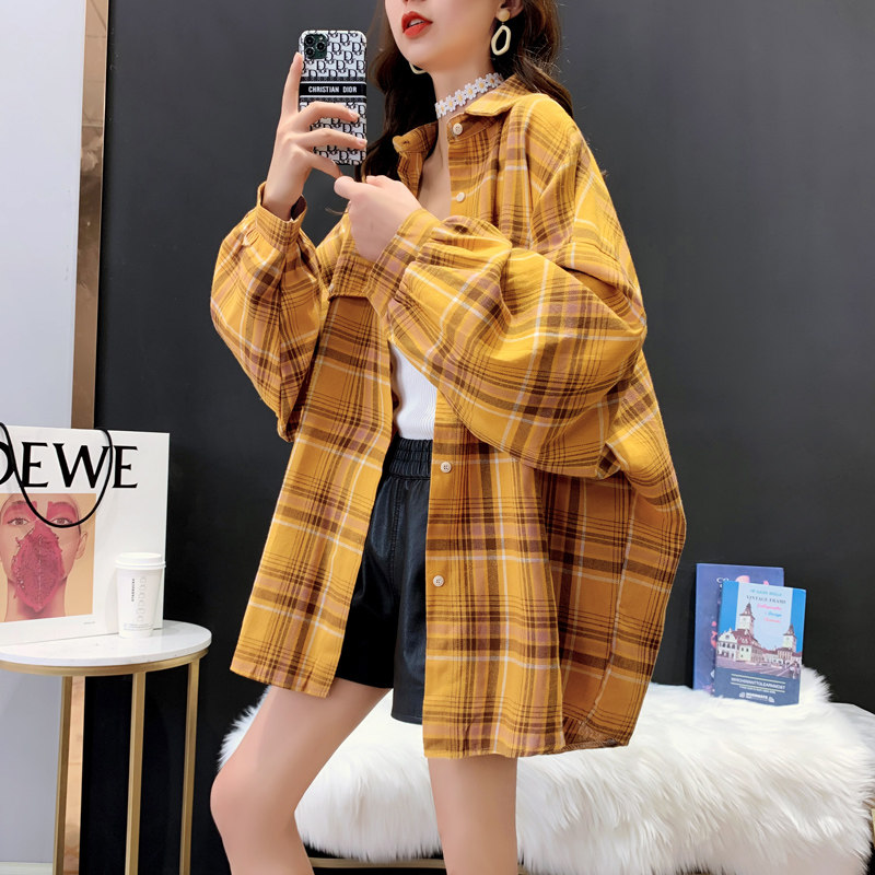减10格子女复古港味宽松韩版衬衫 卡卡小镇衬衫