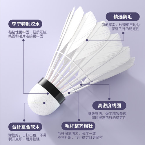 正品李宁羽毛球耐用12只装g100鹅毛专业耐打王防风凯胜比赛训练球 - 图2