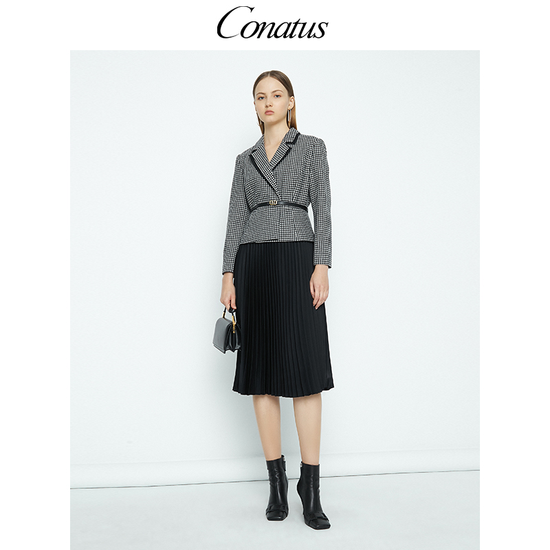 CONATUS/珂尼蒂思热销冬季新款女装时尚设计感通勤西装格子连衣裙 - 图1