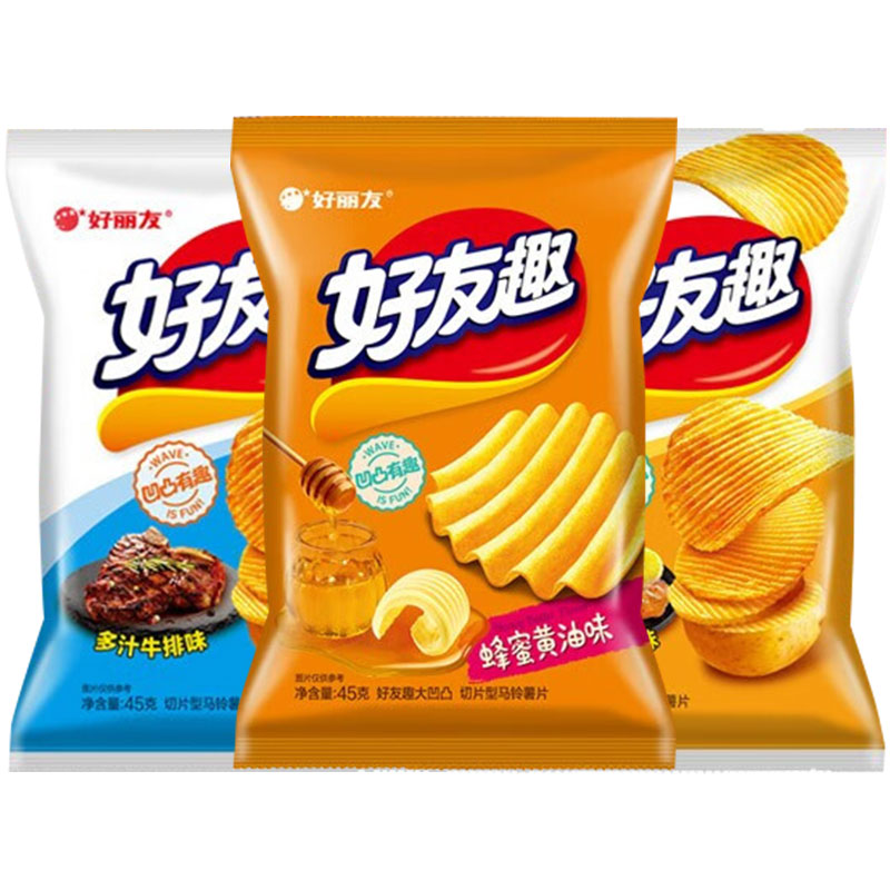 好丽友好友趣薯片45g蜂蜜黄油味薯条休闲好有趣膨化零食品小吃