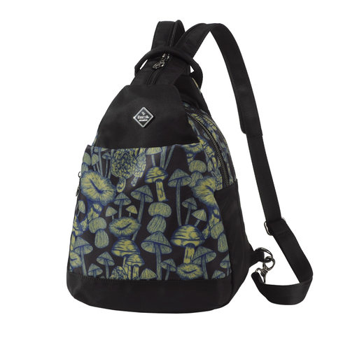 法姿小双肩背包尼龙女2025新品时尚个性背包韩版印花帆布运动胸包 - 图0