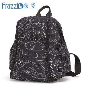 Frazzil/法姿休闲双肩背包新品黑色帆布简约旅行包欧风时尚女包潮