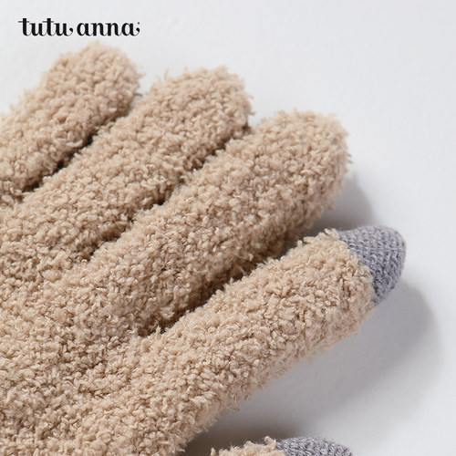 tutuanna 秋冬亲子款儿童可爱 毛绒保暖小动物图案刺绣手套男女款 - 图2