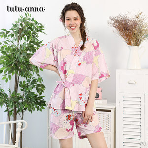 tutuanna睡衣女夏季薄款短袖日系可爱家居服女士睡裙和服套装运动