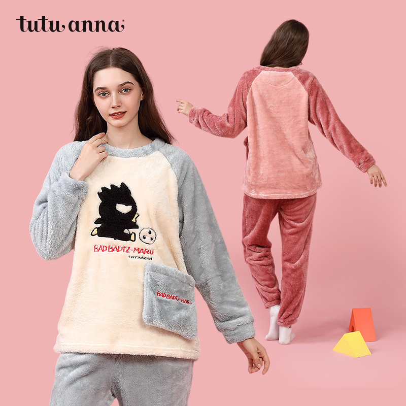tutuanna秋冬珊瑚绒女士睡衣 三丽鸥联名加绒加厚保暖家居服套装 - 图3