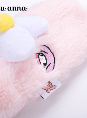 tutuanna儿童手套hellokitty冬季保暖绒毛可挂脖甜美半指小孩手套