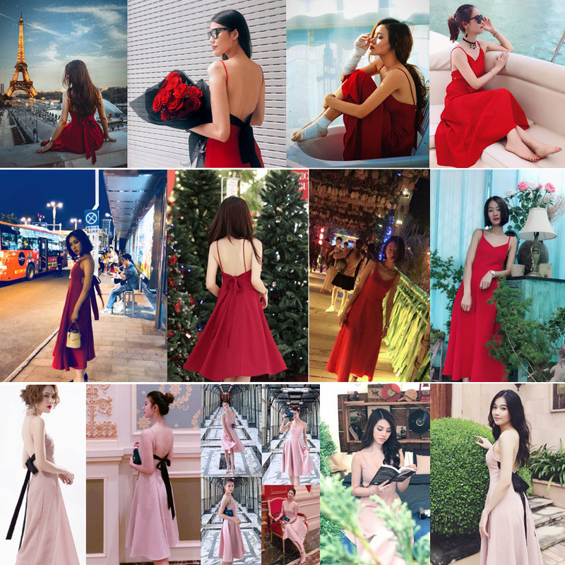 红色吊带女性感露背裙性感连衣裙 知觉之门连衣裙