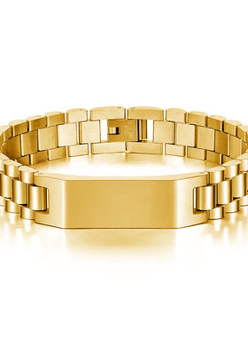 2025欧美跨境热销钛钢男士手链12mm宽简约手环可调节免费刻字手镯