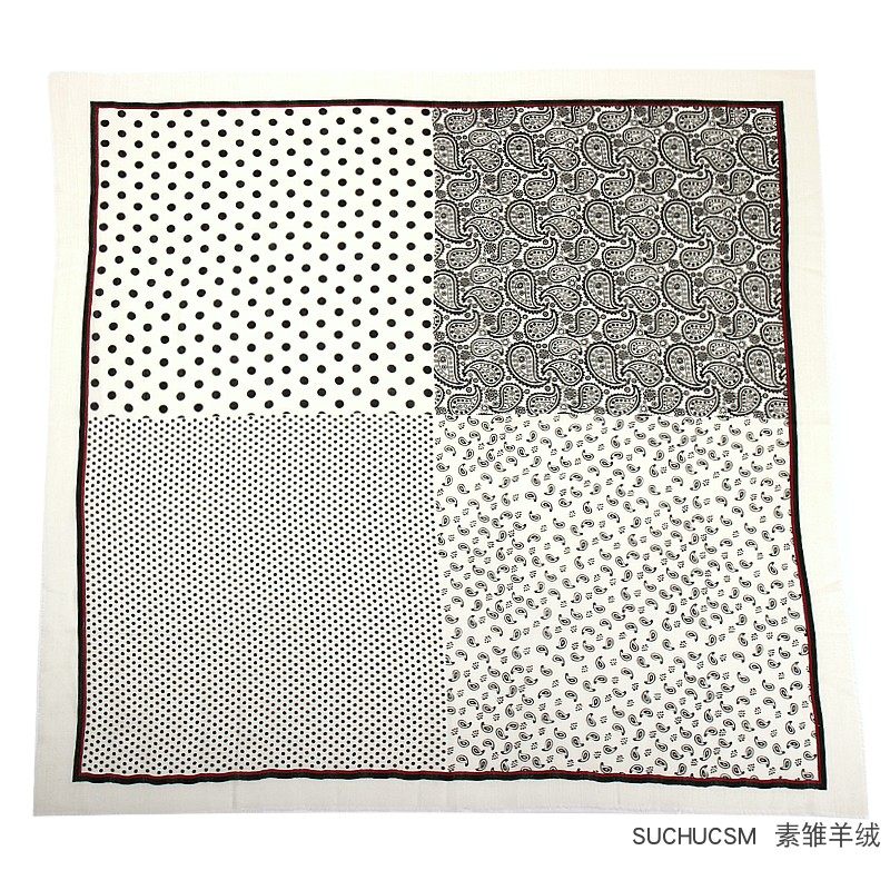 SUCHU素雏裸感200支细羊毛印花方巾空调披肩围巾薄戒指绒黑白波点,淘宝优惠券,粉丝福利购,淘宝优惠卷