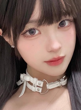 街头辣妹白色双层皮带扣蝴蝶结颈饰项圈choekr氛围感颈链锁骨链潮