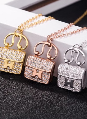 轻奢小众h家字母项链18k金小锁头