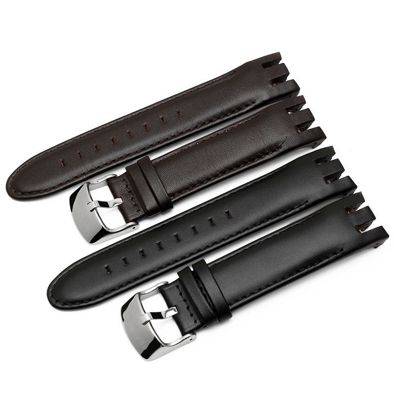 swatch真皮手表带男弧形凹口表链 老皮匠手表配件