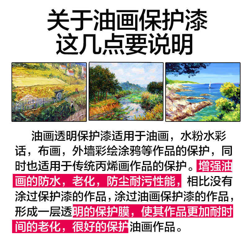 油画透明保护漆数字油画丙烯颜料防水增亮保护漆光油石头画保护漆 - 图0